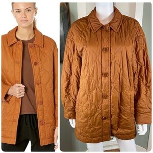 Madewell Women's Quilted AirPuff Puffer Shirt Jacket Shacket Warm Coffee Large L